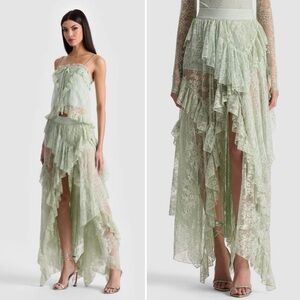 Alice + Olivia Karys Mixed Media Skirt In Green Tea